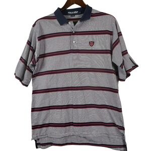 Polo Golf Ralph Lauren Mens L Short Sleeve Striped Red White Blue Shirt Crest